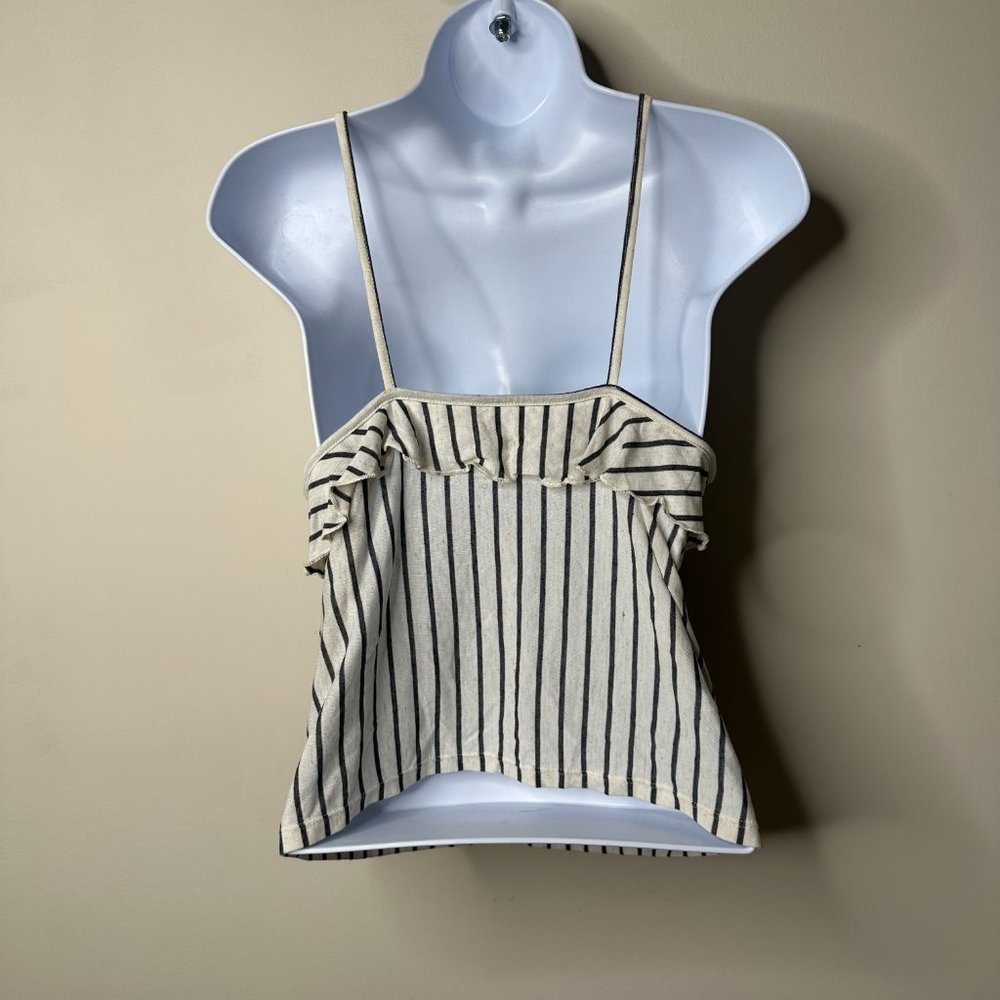 American Eagle White/Grey Striped Ruffle Tank Women's Small - Picture 4 of 5